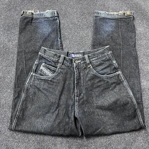 Y2K FUBU Jeans Mens 32x32 Blue Denim Varsity Straight Leg Dark Wash Embroidered